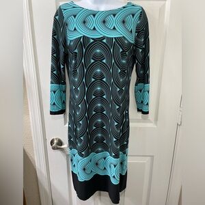 Danny & Nicole Retro Black and Teal Geometric Dress-Size 6